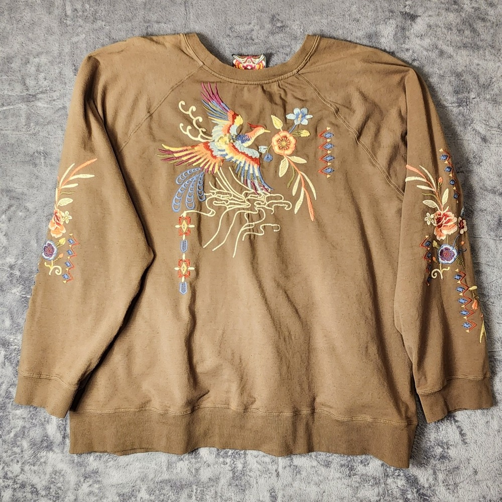 Johnny Was Dreamer Embroidered Sweatshirt XXL Floral Butterfly Pullover Top - Picture 2 of 12